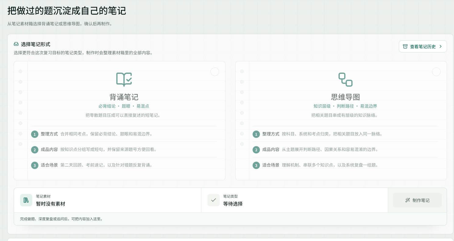 医考智引笔记真实界面，展示背诵笔记和思维导图两种形式